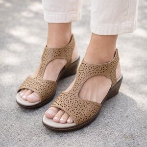 JBU Tan Sandals with Perforated Leather and Cushioned Footbed